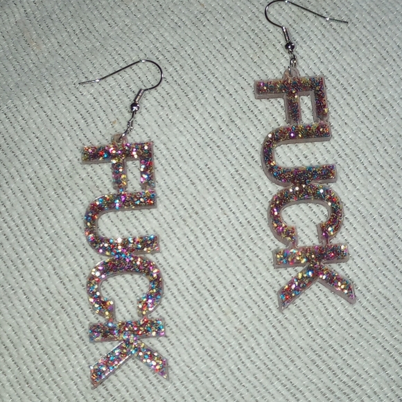 NEW! Sparkling Bold " F U C K " Statement Dangle Earrings - ADULT 18+ ONLY - Picture 3 of 7